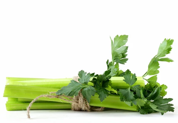在白色背景上的绿色芹菜一束 — 图库照片