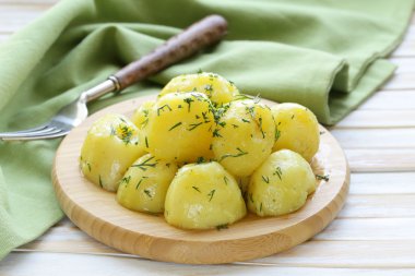 Petrol ve dereotu ile haşlanmış taze organik patates