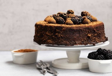 Kremalı ve taze böğürtlenli süper çikolatalı pasta