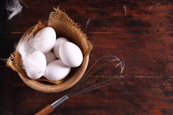 Verse Biologische Eieren Houten Tafel — Stockfoto