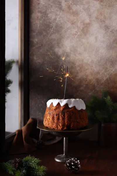 Christmas Dessert Cake Festive Decorations — Stock Photo, Image