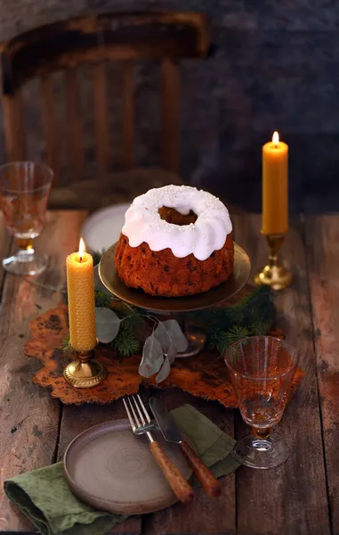 Gâteau Dessert Noël Avec Des Décorations Festives — Photo