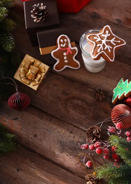 Biscoitos Sobremesa Natal Com Decorações Férias — Fotografia de Stock