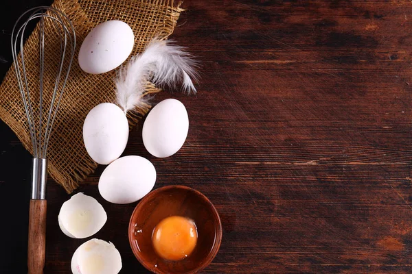 Fresh Organic Eggs Wooden Table — Stock Photo, Image