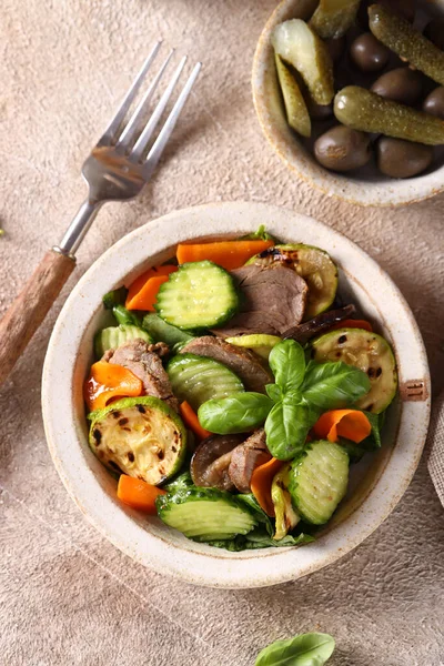 Salad Grilled Vegetables Roast Beef — Stockfoto