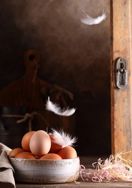 Natural Organic Farm Eggs Rustic Style — Stock Photo, Image
