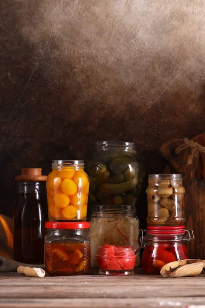 Ферментовані Овочі Скляних Банках Здорова Їжа — стокове фото