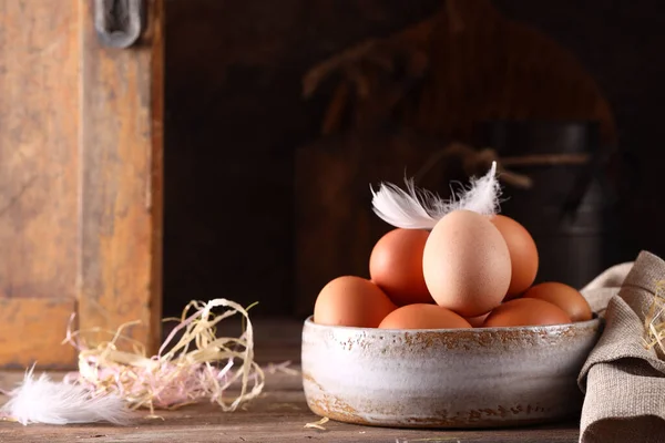 Ovos Fazenda Orgânicos Naturais Estilo Rústico — Fotografia de Stock