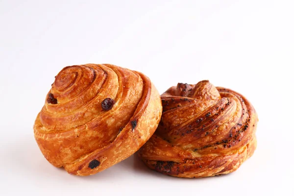 Fresh Buns Croissant Pastry White Background — Stock Photo, Image