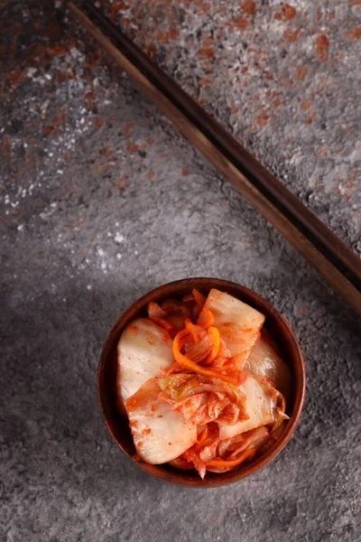 Fermented Korean Cabbage Kimchi Wooden Bowl — Stock Photo, Image