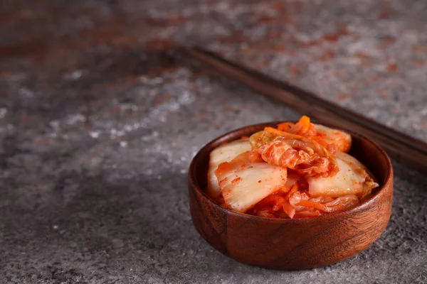 Fermented Korean Cabbage Kimchi Wooden Bowl — Stock Photo, Image