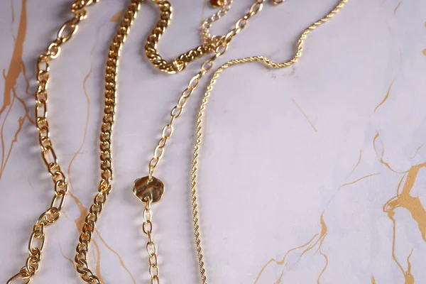 Zlaté Šperky Řetízek Náhrdelník Pozadí — Stock fotografie
