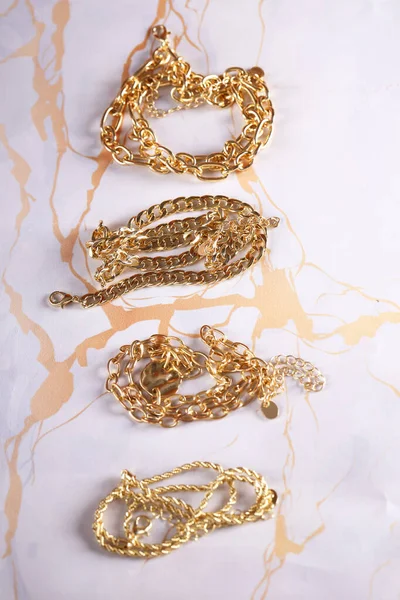 Gold Jewelry Chain Necklace Background — Stok fotoğraf