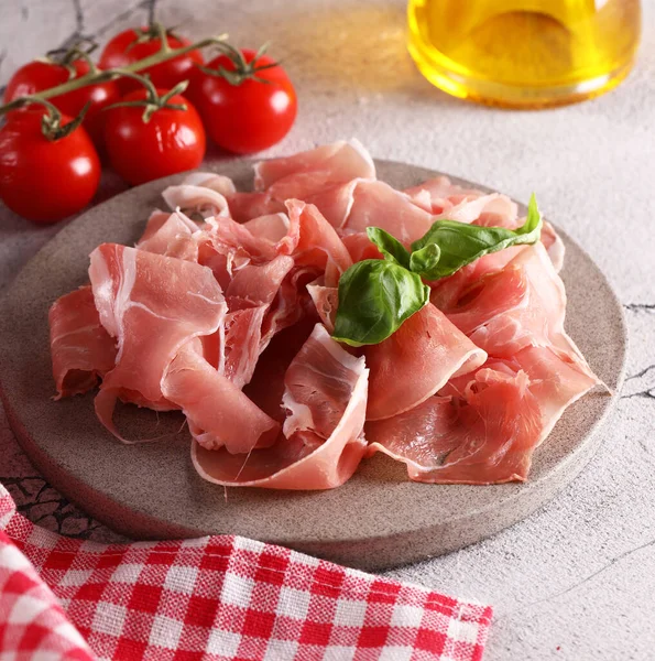 Ham Prosciutto Jamon Plate Appetizer Antipasto — Stockfoto