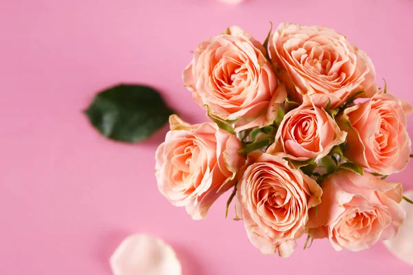 Flores Rosas Orgánicas Frescas Sobre Fondo Rosa —  Fotos de Stock
