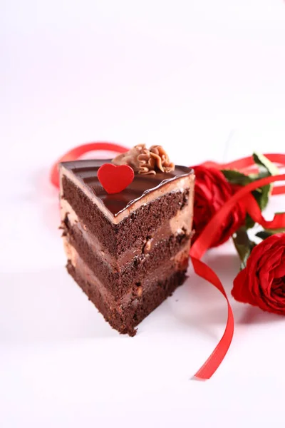 Super Schokoladenkuchenscheibe Zum Dessert — Stockfoto