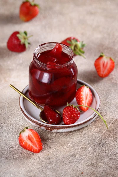 Natuurlijke Biologische Aardbeienjam Gezond Voedsel — Stockfoto