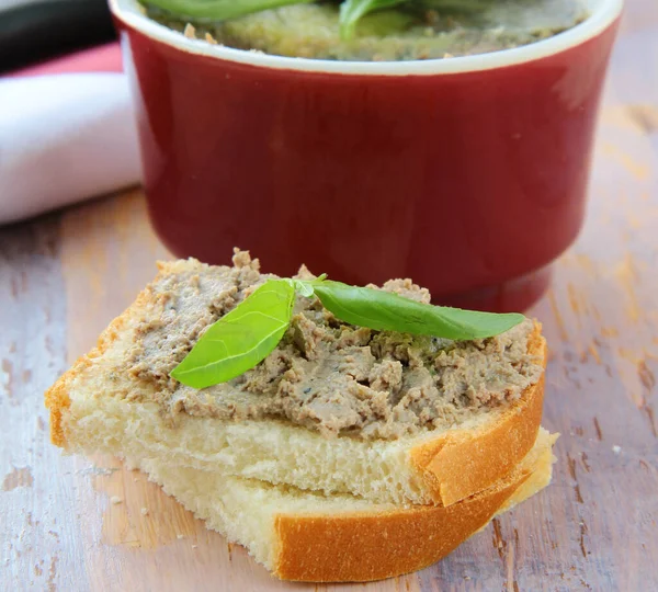 Leberpastete Auf Brot Vorspeise Nahrung — Stockfoto