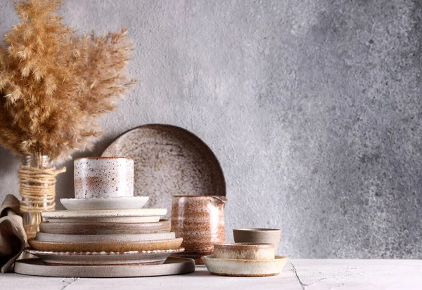 Organic Ceramic Dishes Plates Cups — Photo