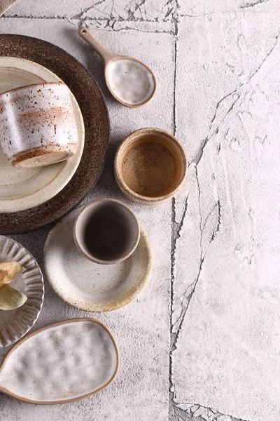 Organic Ceramic Dishes Plates Cups — Stock fotografie