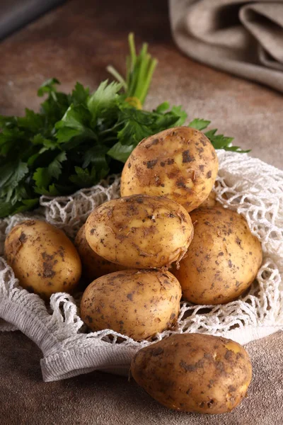 Organic Food Raw Potatoes Table — Fotografia de Stock