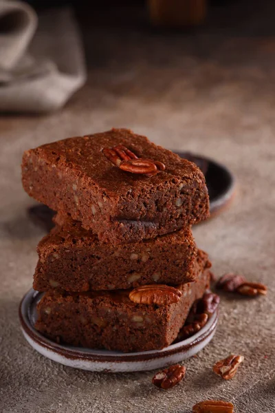 Organic Food Chocolate Brownie Pecans — Stock Photo, Image