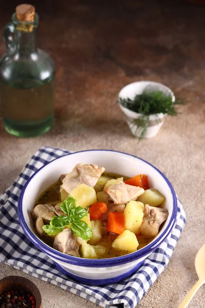 Organic Food Handmade Meat Potatoes Table — Stock Photo, Image