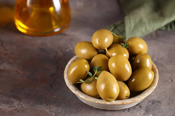 Aceitunas Verdes Maduras Alimentos Saludables Sobre Mesa — Foto de Stock