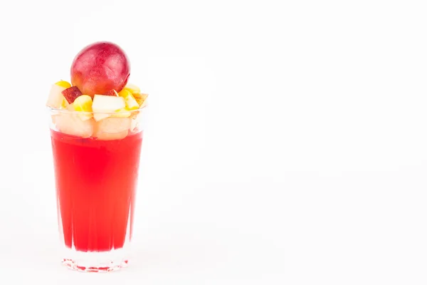 Strawberry jelly with fruit salad on white paper background — Stock Photo, Image