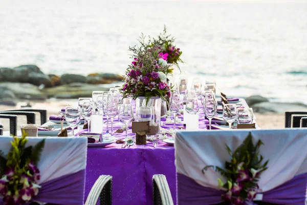 Bruiloft Tafel Opstelling Het Strand Van Thailand — Stockfoto
