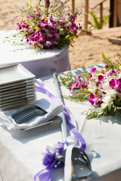 Preparativos Para Ceremonia Corte Del Pastel Boda — Foto de Stock