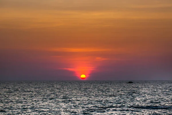 Beautiful Blazing Sunset Landscape Beach Sea Orange Sky Thailand — Stock Photo, Image