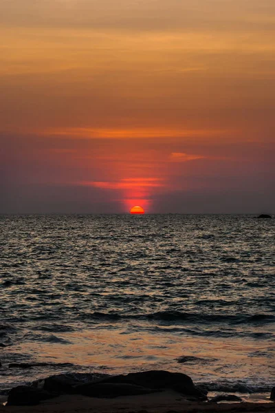 Beautiful Blazing Sunset Landscape Beach Sea Orange Sky Thailand — Stock Photo, Image