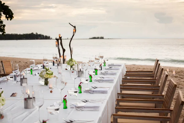Long Table Wedding Dinner Setup Beach Thailand — Stock Photo, Image