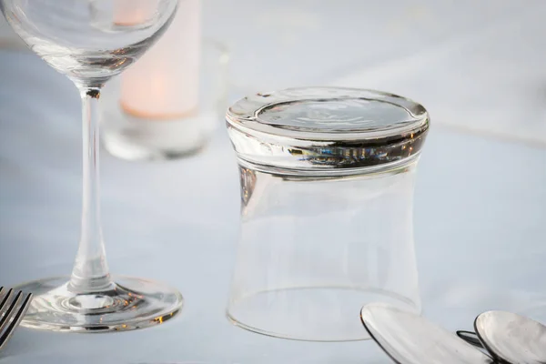 Verre Sur Une Table Banquet Pour Invité Bienvenue — Photo