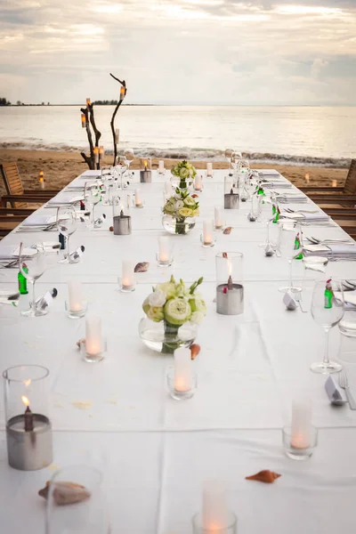 Long Table Wedding Dinner Setup Beach Thailand — Stock Photo, Image