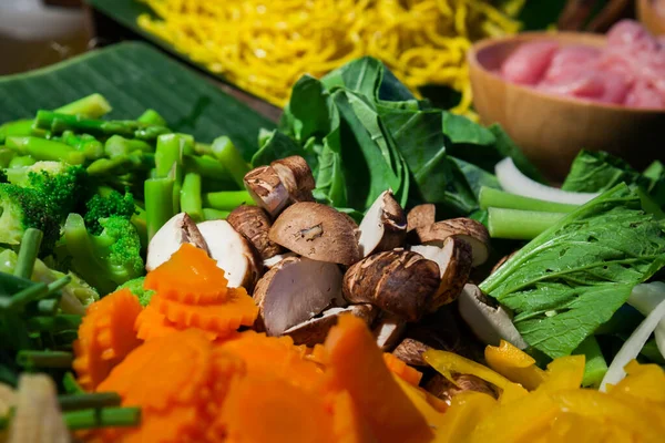 Materialen Bereid Voor Gebakken Noedels Buffetlijn Voor Diner — Stockfoto