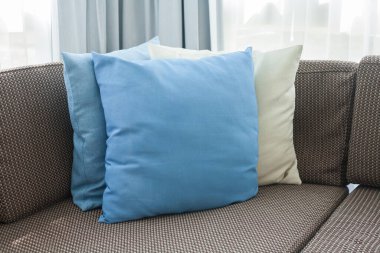 Evdeki yastıklı kanepe.