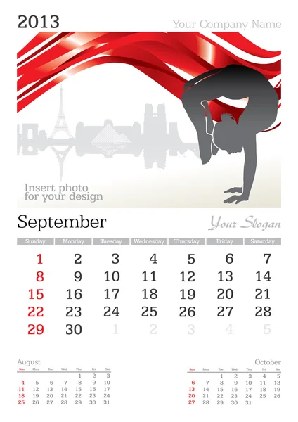 September 2013 A3 calendar — Stock Photo, Image