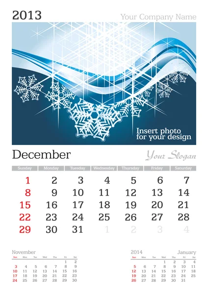 December 2013 A3 calendar — Stock Photo, Image