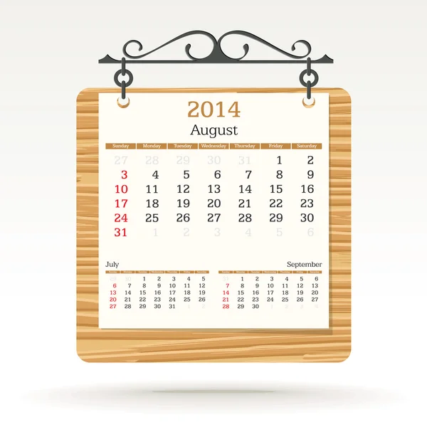 Agosto 2014 - Calendário — Fotografia de Stock