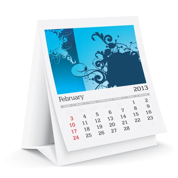 Febrero 2013 calendario de escritorio — Vector de stock