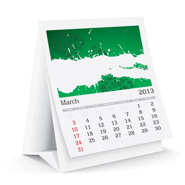 Marzo 2013 calendario de escritorio — Vector de stock