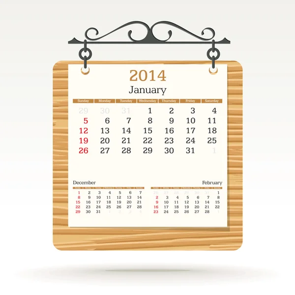 Enero 2014 - calendario — Vector de stock