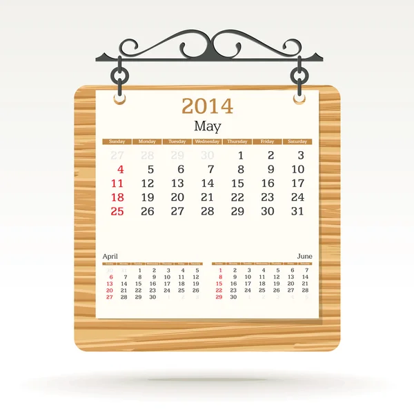 Maggio 2014 - calendario — Vettoriale Stock