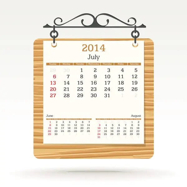 Luglio 2014 - Calendario — Vettoriale Stock