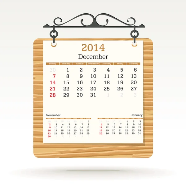 Dicembre 2014 - Calendario — Vettoriale Stock