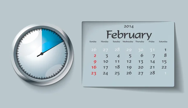 Lutego 2014 - kalendarz — Wektor stockowy