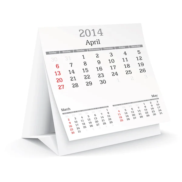 Aprile 2014 - calendario — Vettoriale Stock