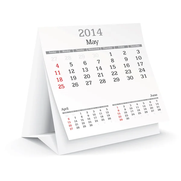 Травень 2014 - календар — стоковий вектор